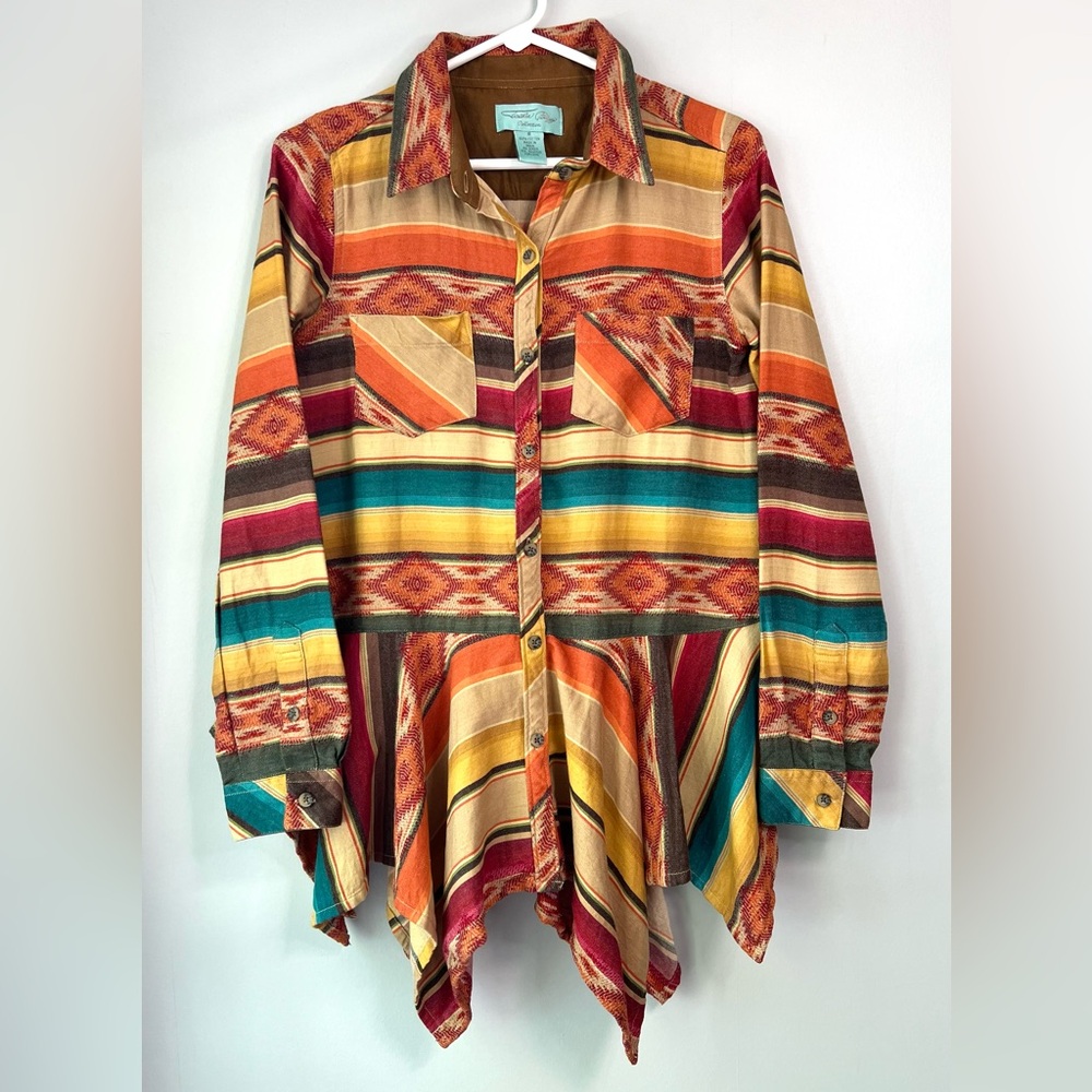 Tasha Polizzi Western Long Sleeve Button Up Top Colorful Striped Women’s Small